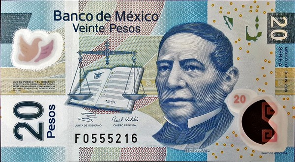 mexico 20 pesos p122b 1front