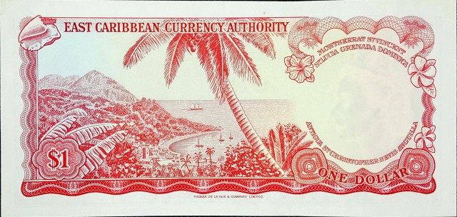 east caribbean 1 dollar p13a 2back