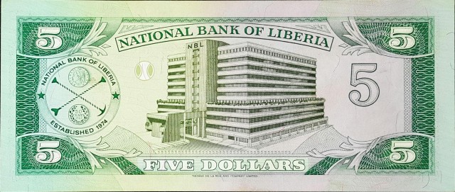 liberia 5 dollars p20 2back