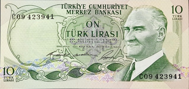 turkey 10 lira p186 1front
