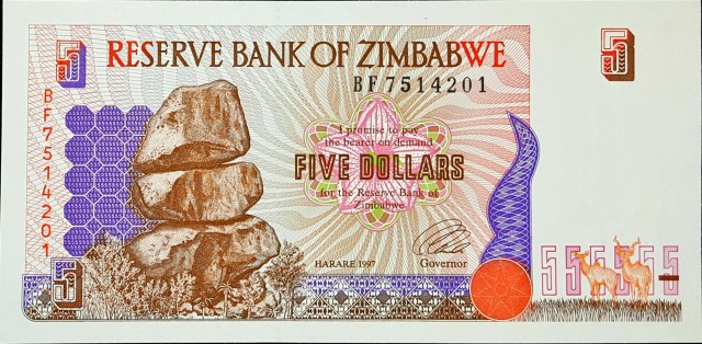 zimbabwe 5 dollars p5 1front