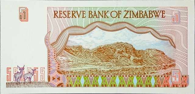 zimbabwe 5 dollars p5 2back