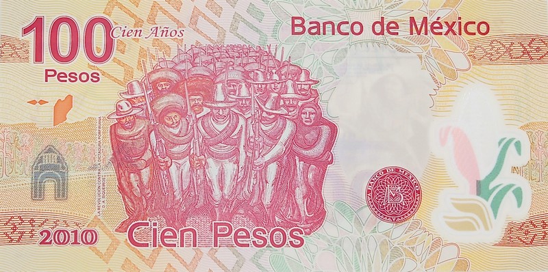 mexico 100 pesos p128a back