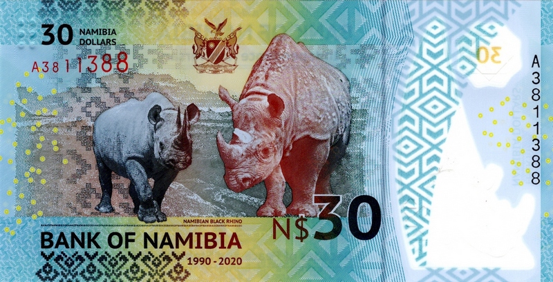 namibia 30 dollars 2020 back
