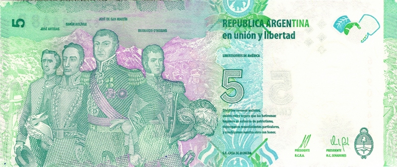 argentina 5 pesos p359 back