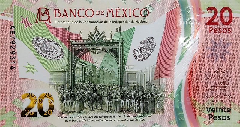 mexico 20a pesos 2021 front