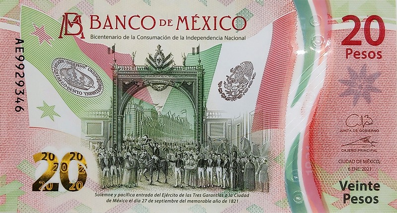 mexico 20c pesos 2021 front