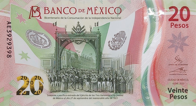 mexico 20e pesos 2021 front