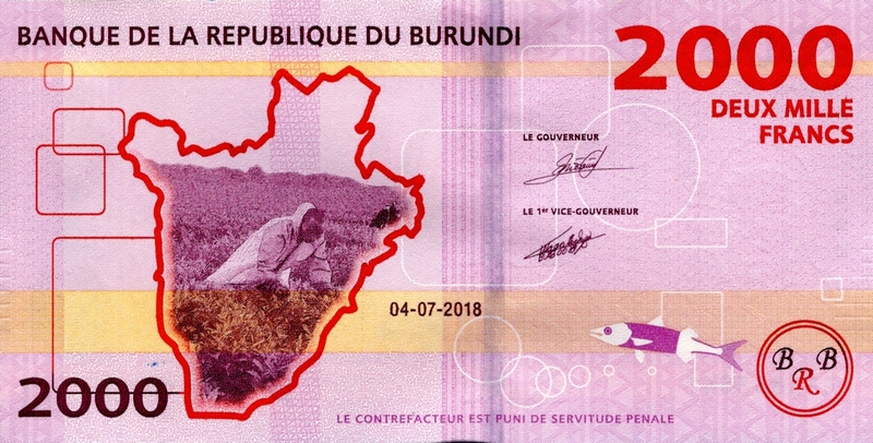 burundi 2000 francs p52 2018 back